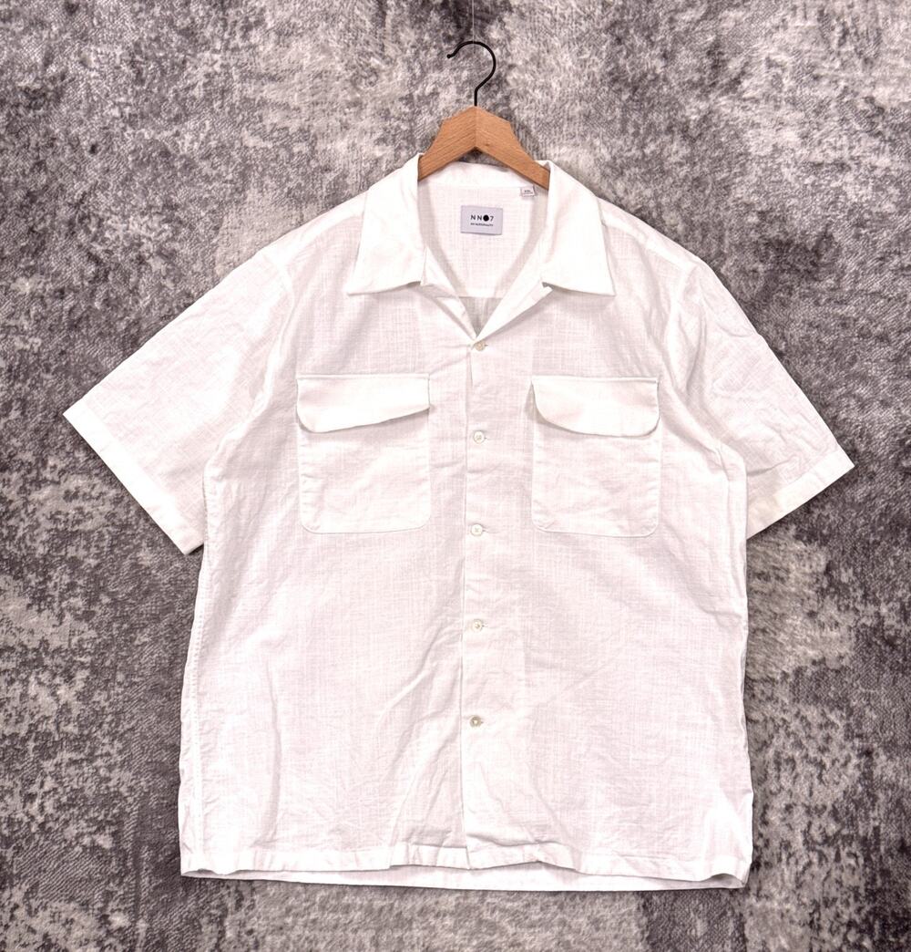 NN07 Daniel Camp Shirt XXL Mens No Nationality White Cotton Texture Woven
